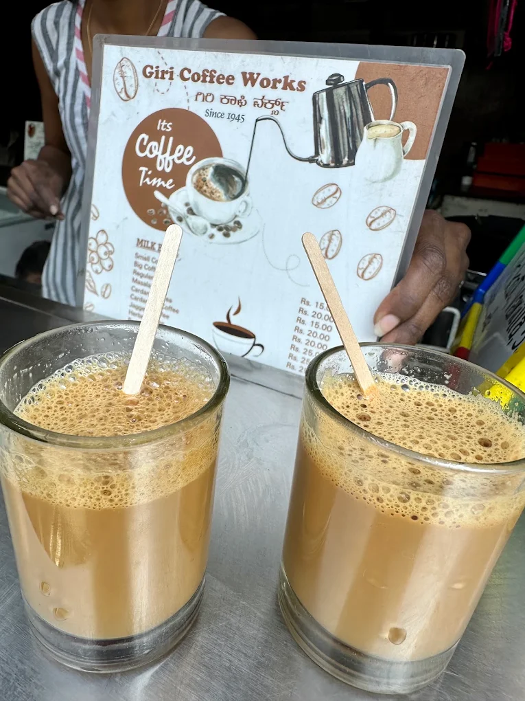 Frothy filter coffee served at the counter